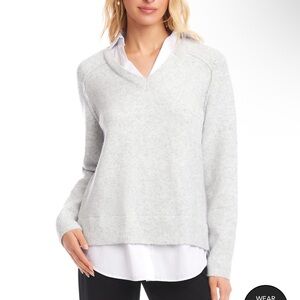 Karen Kane Light Heather Gray Layered look Sweater
